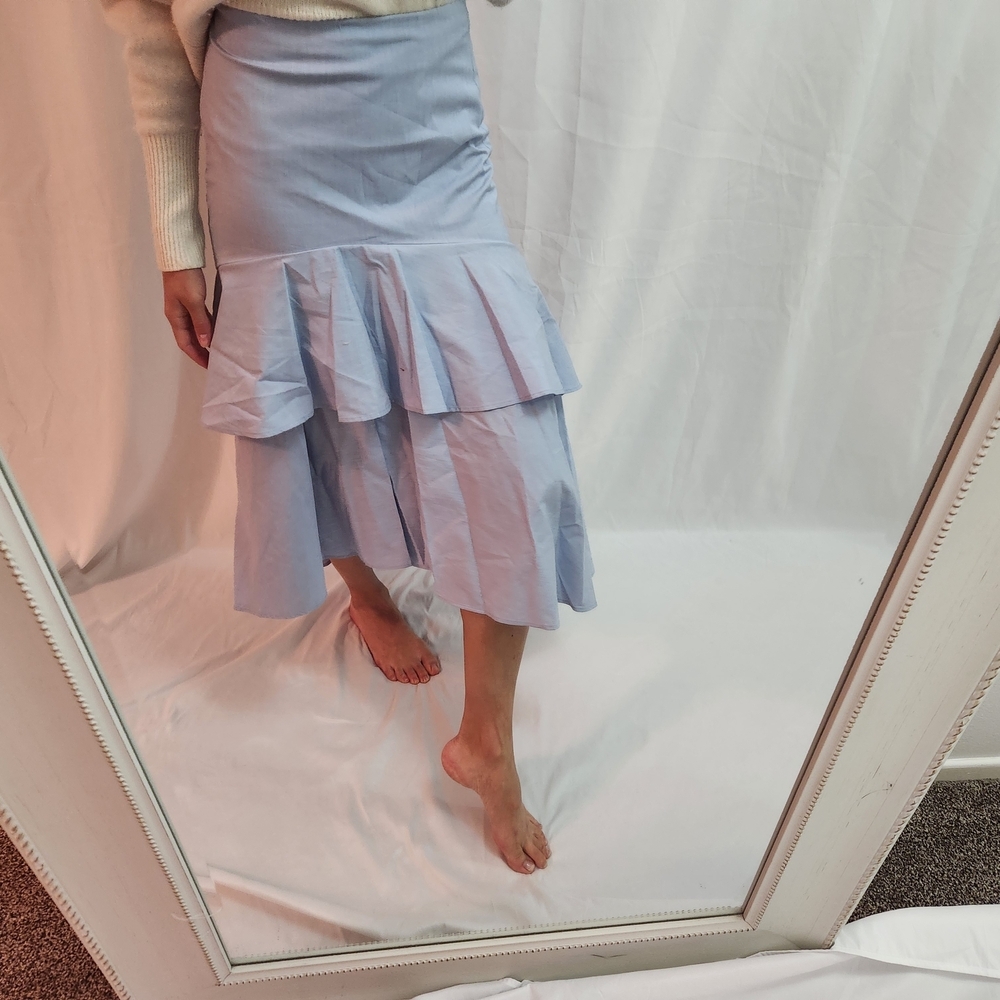 Banana Republic Rare Light Blue Asymmetrical Hem Skirt A Line High Waist Midi - Picture 2 of 10